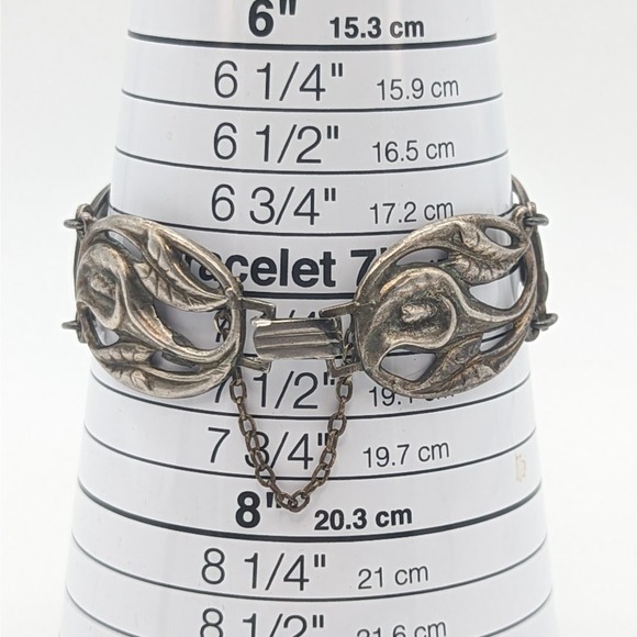 Vintage Danecraft Sterling Silver Calla Lily Bracelet w Added Chain Oxidized - Picture 6 of 13